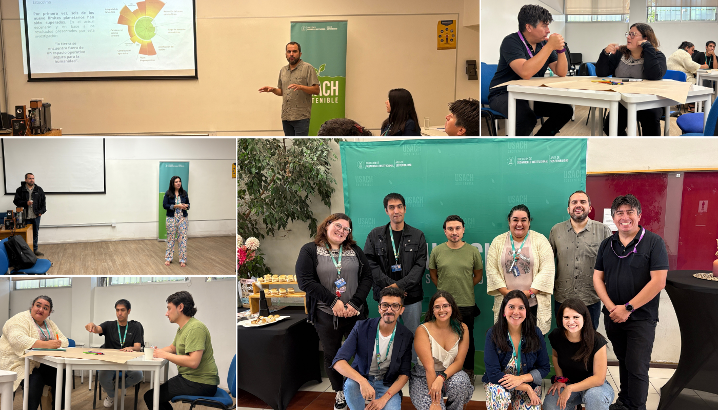 Funcionarios y funcionarias de las Facultades adheridas al 2do Acuerdo de Producción Limpia participando de la jornada de capacitación "Desarrollo Sostenible y Gestión Universitaria", liderada por el Área de Sostenibilidad y que contó con la colaboración de la Consultora Realiza.