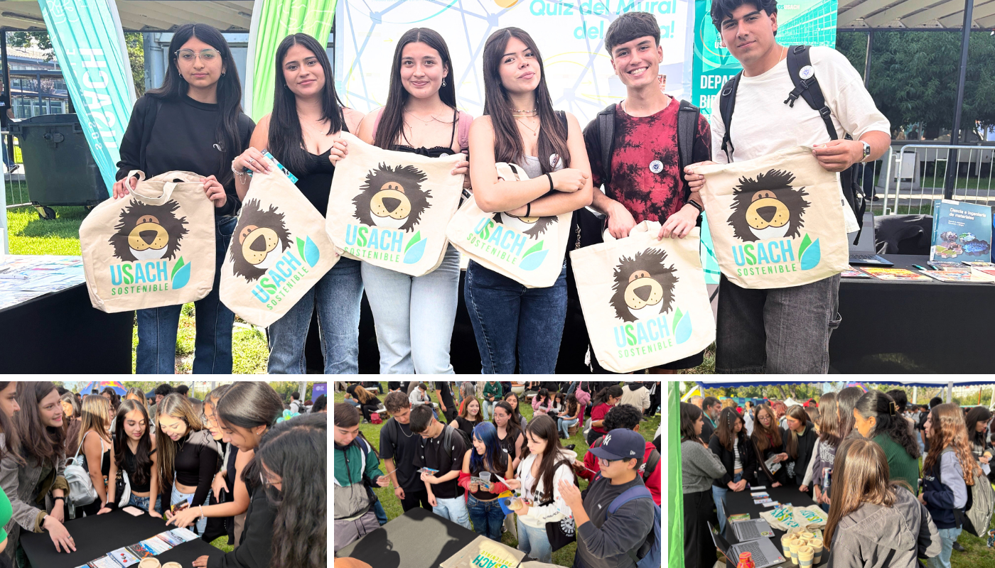 registros de la participación de la Unidad de Sostenibilidad en Feria FING 2026. Estudiantes de diversas carreras de la Facultad de Ingeniería pudieron conocer la labor de la Unidad y participar en el taller el Mural del Clima. 