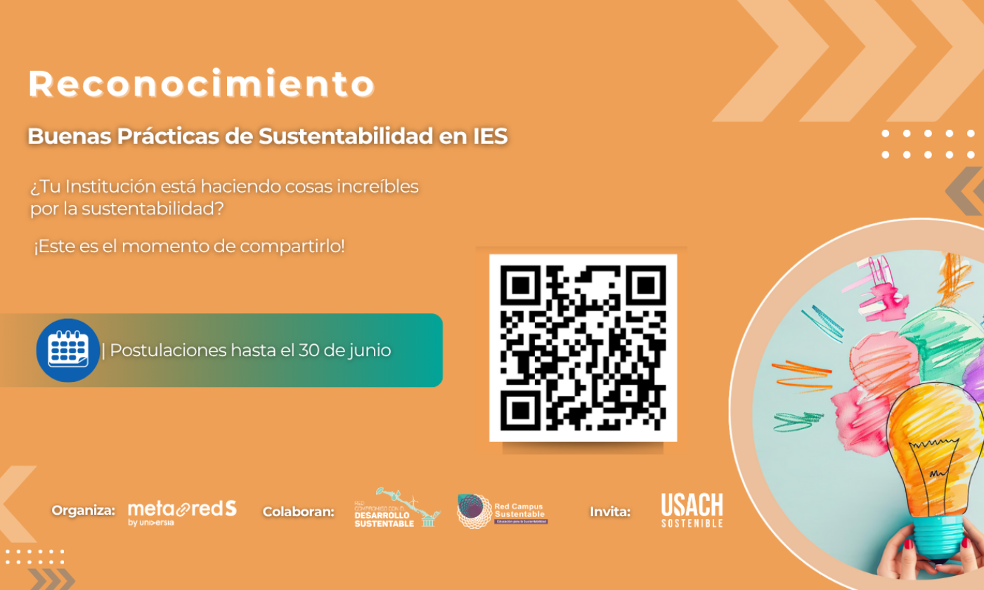 Afiche invitación concurso Buenas Prácticas en Sostenibilidad 2025, iniciativa impulsada por MetaRed S en colaboración con la Red Campus Sustentable y la Red Compromiso con el Desarrollo Sustentable del CUECH