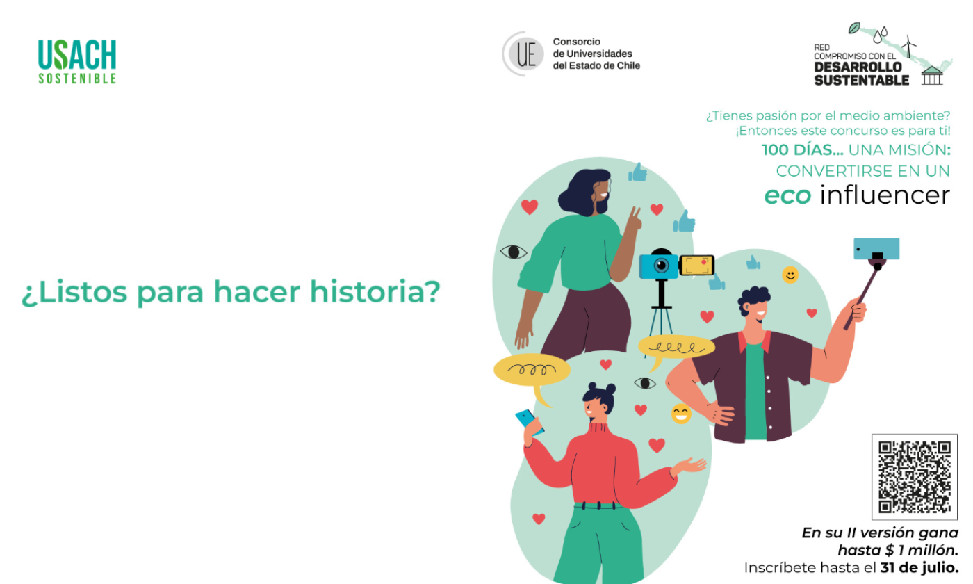Afiche oficial segunda versión concurso Eco-Influencers 2025, iniciativa liderada por la Red Compromiso con el Desarrollo Sustentable del CUECH